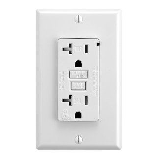 Leviton T7899 W 20 Amp, 125 Volt, Tamper Resistant SmartlockPro Duplex GFCI Outlet, Wallplate and Screws Included, White   Electric Plugs  