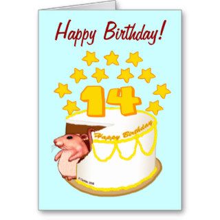 14 Year Old Birthday Cake Mouse Greeting Card
