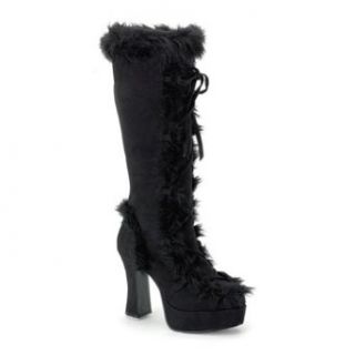 High Heel Boots Womens Platform 4'' Black Microfiber Faux Fur Viking Costume Adult Exotic Costumes Clothing