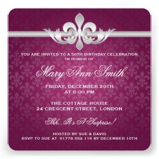 Elegant 50th Birthday Party Fleur De Lis Pink Personalized Invitations
