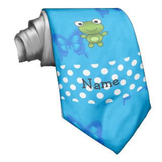 Personalized name baby frog blue butterflies neckties