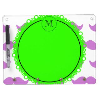 Lilac Mustache Pattern, Green Black Monogram Dry Erase Whiteboards