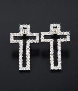 Bling Bling Cut Out Crystal Cross Earrings Silver Bke184 Jewelry