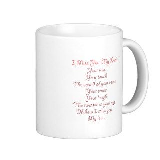 I Miss You, My Love Poem Red on Red Coffee Mugs