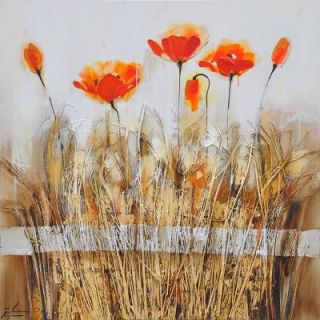 Yosemite Home Decor 32 in. x 32 in. Poppies in the Field Orange Red I Hand Painted Contemporary Artwork FCB4516 1