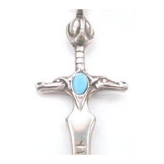 Turquoise Color Ancient Dragon Sword Pewter Pendant Jewelry