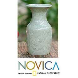 Celadon Ceramic 'Floral Fantasy' Vase (Thailand) Novica Vases