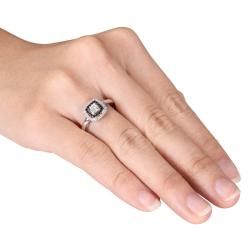 Miadora 10k White Gold 1/6ct TDW White and Black Diamond Halo Ring (G H, I2 I3) Miadora Diamond Rings