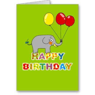 Cartoon elephant balloons happy birthday card