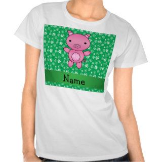Personalized name pig green snowflakes shirt