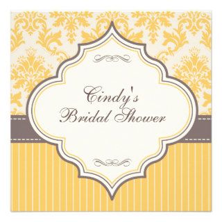 Yellow Damask & Stripe Bridal Shower Invitation