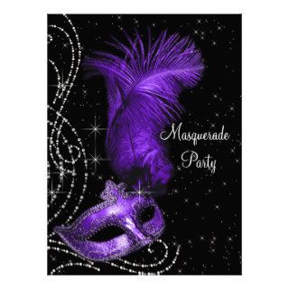 Elegant Black and Purple Masquerade Party Personalized Announcement