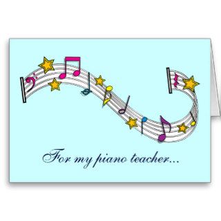 Thank You Piano Teacher with Notes and Stars Greeting Card