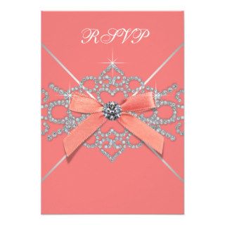Coral Diamonds Coral Sweet 16 Birthday Party RSVP Invitations