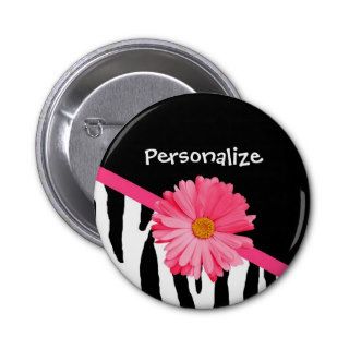 Trendy Zebra Pattern Girly Pink Daisy With Name