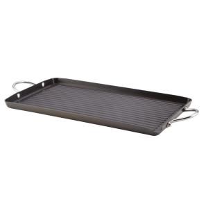 Rachael Ray Hard Anodized II 18 in. x 10 in. Double Burner Grill with Pour Spout Stainless Steel Handle 87596