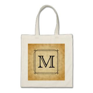 Custom Monogram on Parchment Style Pattern Tote Bags