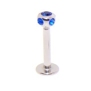 Surgical Steel Labret/Monroe with 5 Blue Gem 4mm Balls 14GA 3/8" Labret Body Piercing Barbells Jewelry