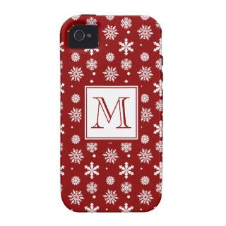 Red White Snowflakes Pattern 1 with Monogram iPhone 4 Case