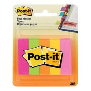 Post It 1/2 in. x 2 in. Assorted Fluorescent Colors Page Markers (100 Sheets/Pad) (5 Pads/Pack) 670 5AF2