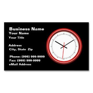 Red Clock on Black Background Business Card Templates