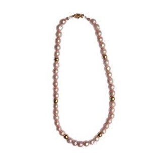 Large 9mm Pink Pearl Necklace with 14K Gold Plate Beads   16 inches AzureBella Jewelry
