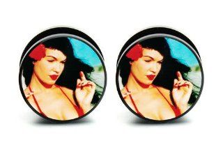 Pair of Acrylic Bettie Page ear plug gauges tunnel screw on 2G6mm  Other Products  