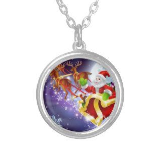 Christmas Santa flying in his sled or sleigh Personalized Necklace