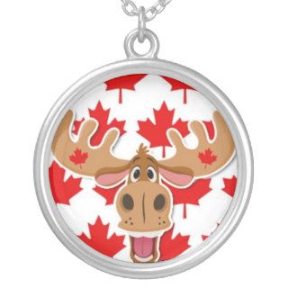Happy Moose on Maple Leaf Background Jewelry