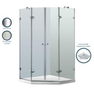 Vigo 42 1/8 in. x 42 1/8 in. x 76 in. Neo Angle Shower Enclosure in Brushed Nickel with Clear Glass and Low Profile Base VG6063BNCL42WS