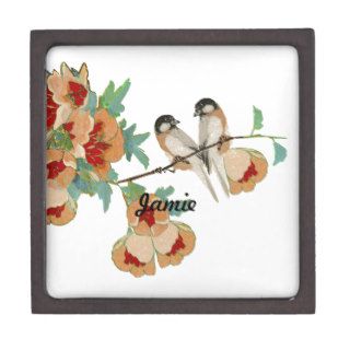 Vintage Cherry Blossom Love Bird Peach Mint Premium Jewelry Box