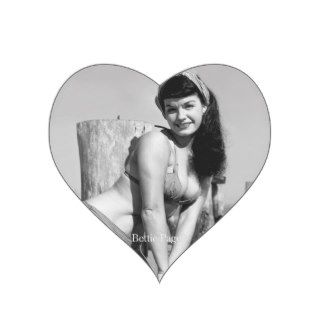 Bettie Page Vintage Bikini Pinup At The Beach Heart Stickers
