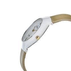 Skagen Women's Ceramic White Dial Beige Leather Strap Watch Skagen Women's Skagen Watches