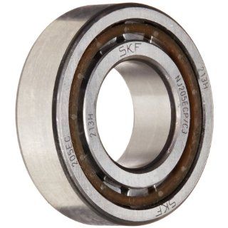 SKF NJ 205 ECP/C3 Cylindrical Roller Bearing, Single Row, Removable Inner Ring, Flanged, Straight Bore, High Capacity, C3 Clearance, Polyamide/Nylon Cage, Metric, 25mm Bore, 52mm OD, 15mm Width