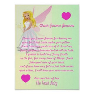 Personalize Tooth Fairy Letter Poster.