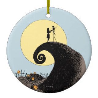 Jack and Sally Holding Hands Under the Moon Christmas Ornaments
