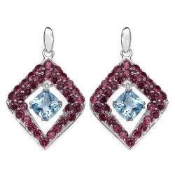 Malaika Sterling Silver 5 1/3ct TGW Blue Topaz and Rhodolite Earrings Malaika Gemstone Earrings