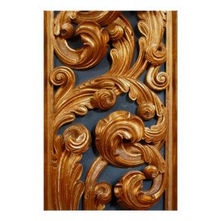 Golden Wood Carving Pattern Print