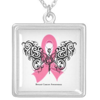 Breast Cancer Tribal Butterfly Ribbon Pendant