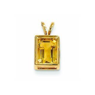 1.6 Carat 14K Gold 8x6mm Emerald Cut Citrine bezel pendant Jewelry