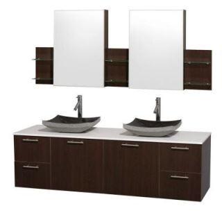 Wyndham Collection Amare 72 in. Double Vanity in Espresso with Man Made Stone Vanity Top in White and Black Granite Sinks WCR410072ESWHGS1MCDB