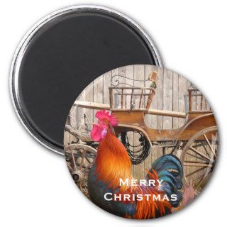 Merry Christmas Magnet Country Farm Rooster