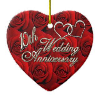 Red Roses 10th Wedding Anniversary Ornament