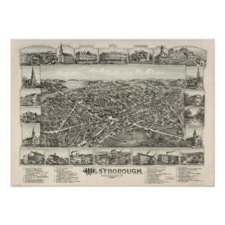 Westborough Mass. 1888 Antique Panoramic Map Posters