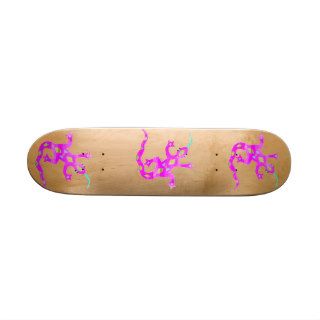 Three pink geckos skateboard