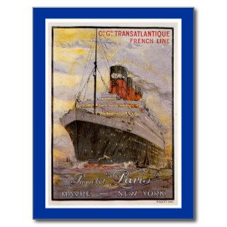 SS Paris French Line Transatlantique Ship Postcard