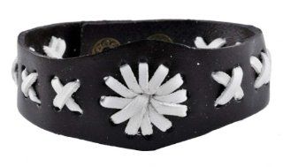 Brown White Brass Clasp Leather Bracelet / Leather Wristband / Surf Bracelet #242 Wrap Bracelets Jewelry