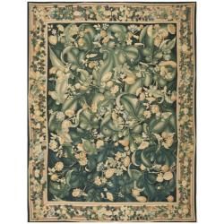 Hand knotted French Aubusson Green/ Taupe Wool Rug (9' x 12') Safavieh 7x9   10x14 Rugs