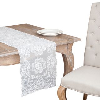 Ivory and Silver Rope Embroidered Table Runner Table Linens