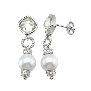 Sterling Silver Simulated Peridot Fashion Bezel Earrings Plutus Pearl Earrings